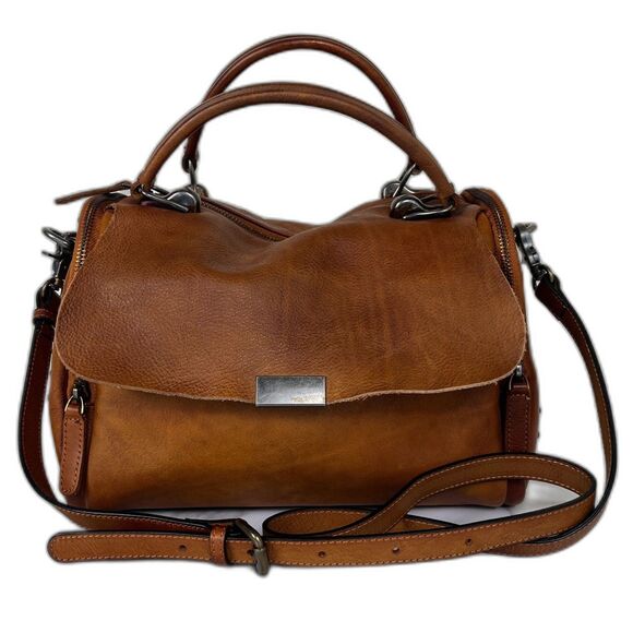 IVTG Brown Leather Satchel Medium Crossbody Studded Bag Purse - Picture 1 of 16